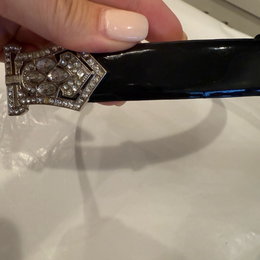 Oscar de la Renta vintage Black Belt with Silver Embellished Buckle - Picture 5 of 10